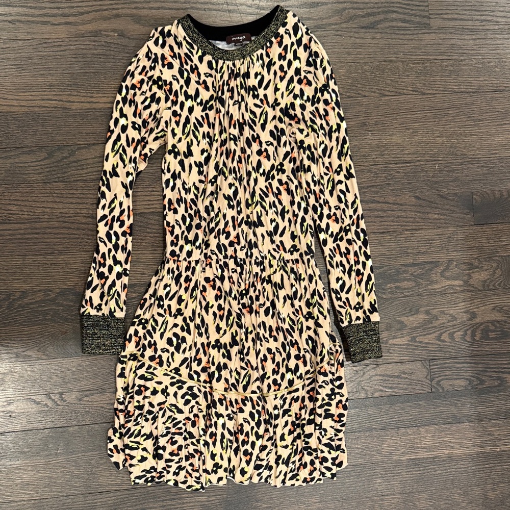 Imoga Girls Leopard Print Long Sleeve Dress, Size 10